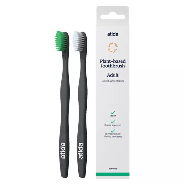 Spazzolino da denti per adulti Atida Oral Hygiene, medio, verde e bianco, 2 unità