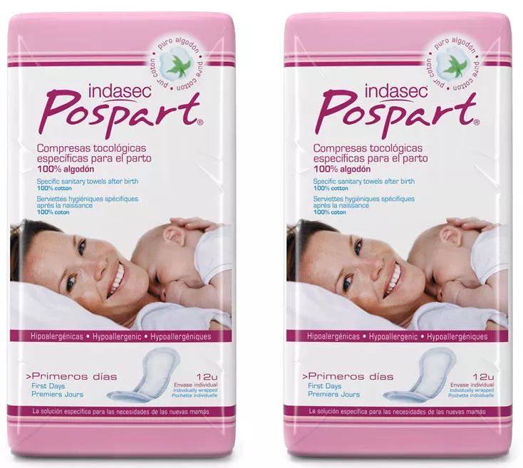 Indasec 100% katoen postpartumcompressen eerste dagen 2x12 eenheden