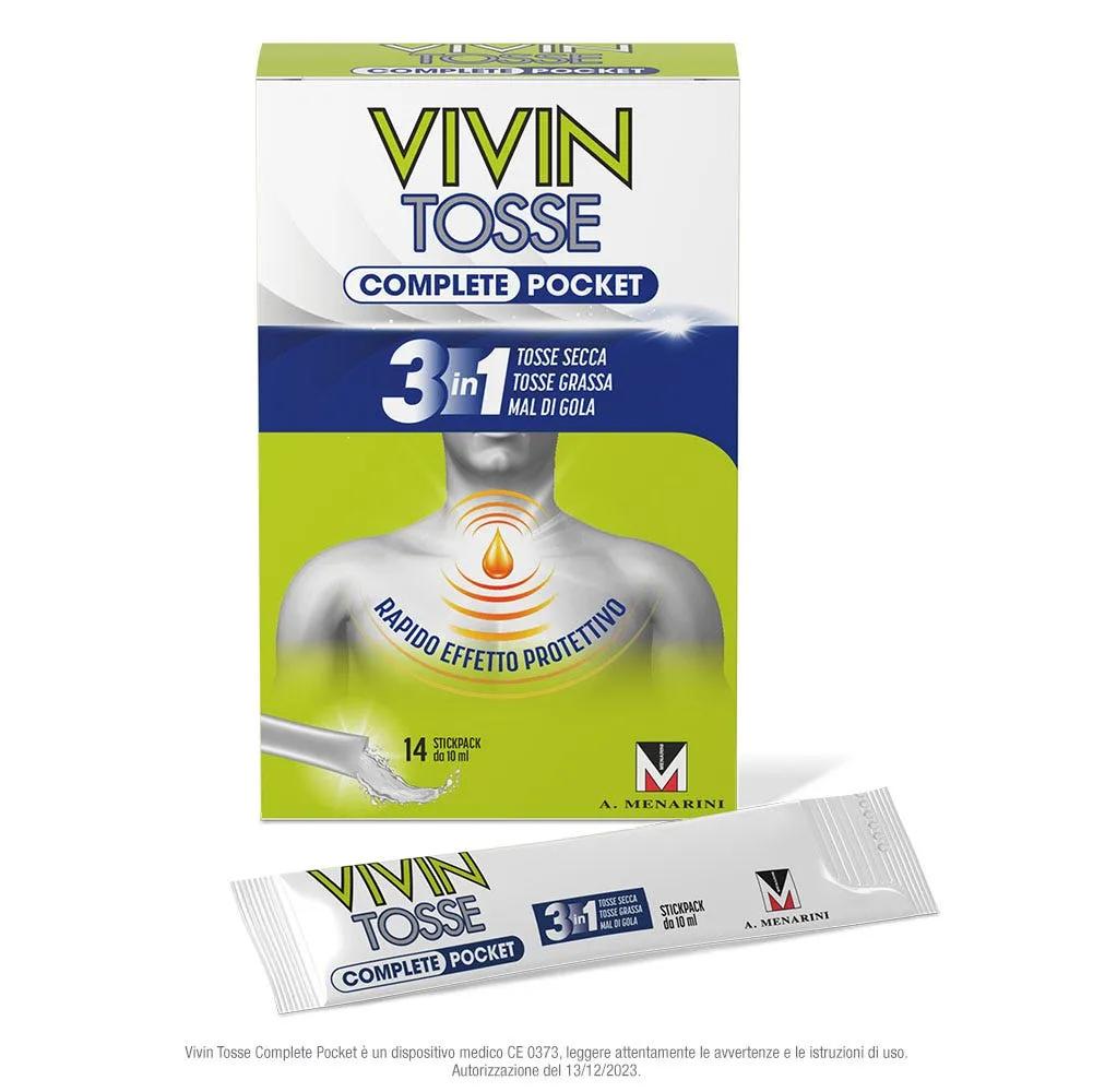 Vivin Tosse Complete Pocket 3 in 1 Tosse Secca, Tosse Grassa, Mal di Gola 14 Stick