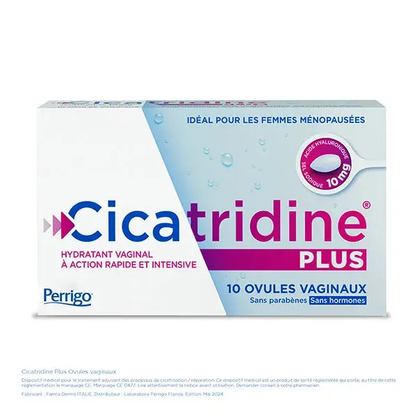 Cicatridine Plus Ovules Vaginaux Hydratant Vaginal à Action Rapide et Intensive 10 unités