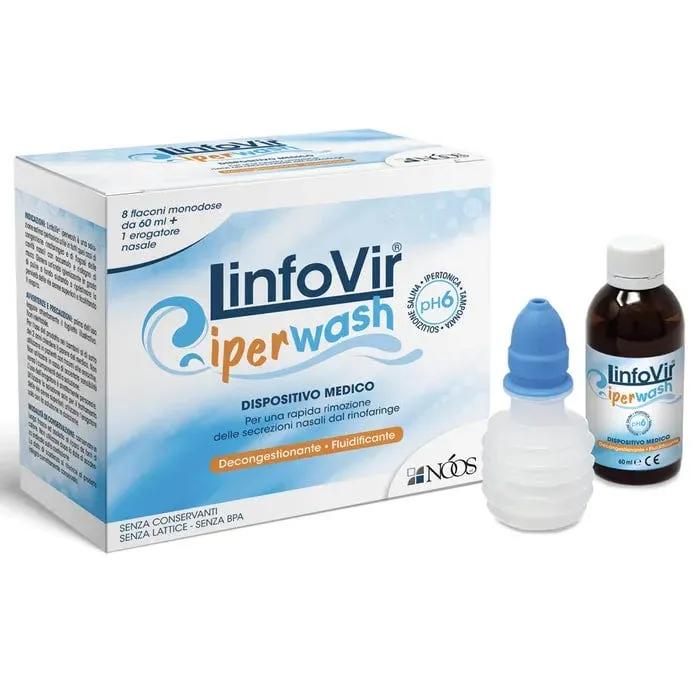 LinfoVir Iper Wash Soluzione Salina Ipertonica Igiene Nasale 8 Flaconi da 60ml