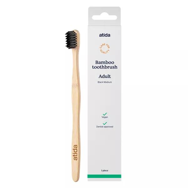 Spazzolino da denti Atida Bucco-Dental Bamboo per adulti, medio, nero