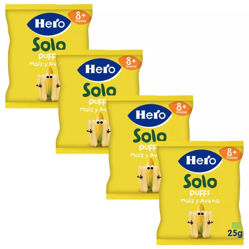 Hero Solo Puffs de Maíz y Avena Ecológicos +8m 4x25 gr