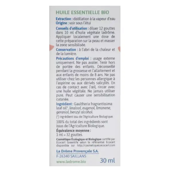 Ladrôme Organic Gaultherie Essential Oil 30ml