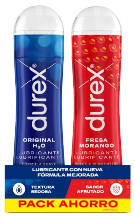 Durex Lubrifiant Saveur Fraise 50 ml + Lubrifiant Original H2O 50 ml