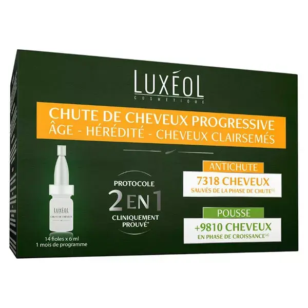 Luxéol Protocole 2 en 1 Chute de Cheveux Progressive Protocole 14 x 6ml