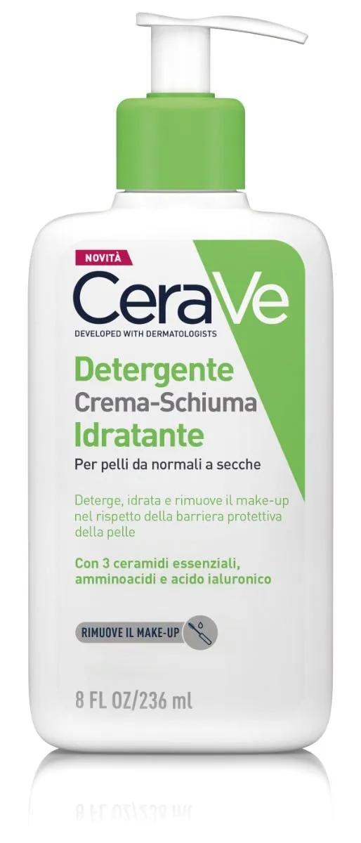 CeraVe Detergente Crema-Schiuma Idratante Deterge ed Idrata. Con 3 Ceramidi Essenziali, Acido Ialuronico e Tecnologia MVE 236 ml