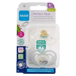 MAM Perfect Sucette Anatomique Nuit +6m Renard Pingouin Lot de 2 + Boîte de Stérilisation