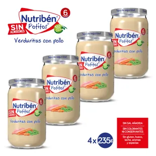 Nutribén Potito Pollo con Guisantes y Zanahorias +6m 4x235 gr