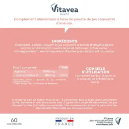 Vitavea Acérola 1000 Vitamine C Goût Cerise 60 comprimés à croquer