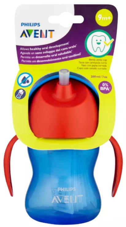 Avent Glas met Rietje en Handvatten +6m 210 ml Blauw