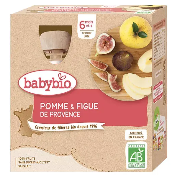 Babybio Fruits Gourde Pomme Figue +6m Bio 4 x 90g