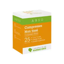 Marque Verte Compresses Stériles en Non Tissé 7,5cm x 7,5cm 25 x 2 compresses