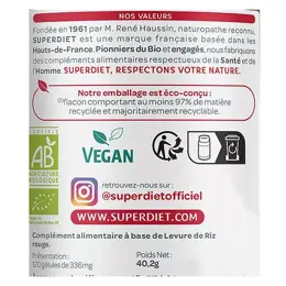 Superdiet Levure de Riz Rouge Bio 120 gélules