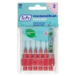 TePe Brossette Interdentaire Extra Souple Eco-Responsable Rouge Pastel ISO 2 / 0.5mm 6 brossettes