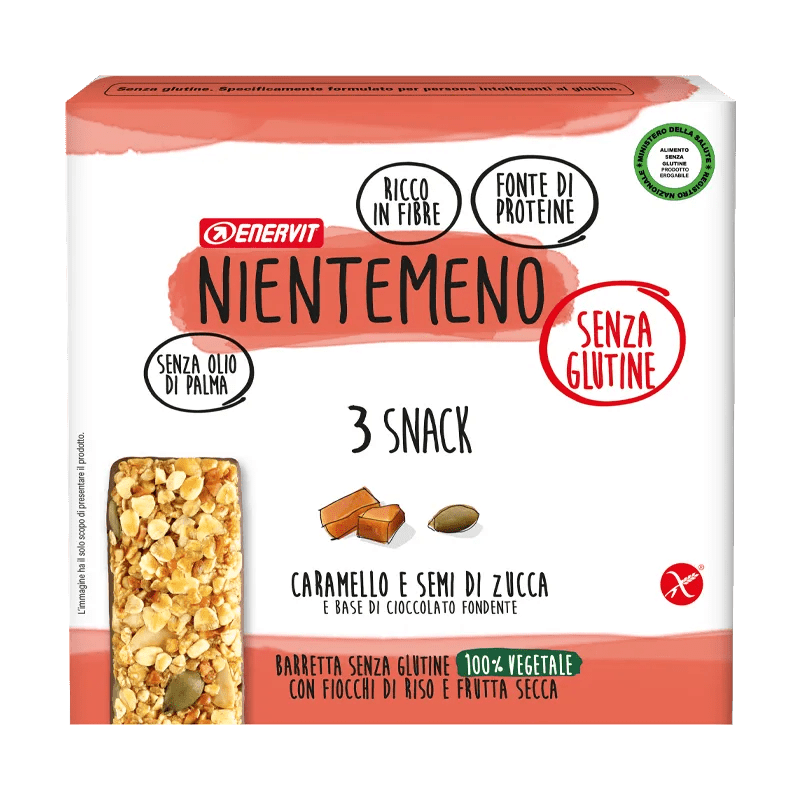 Enervit Nientemeno Snack Barretta Caramello e Semi di Zucca 3 x 23 gr