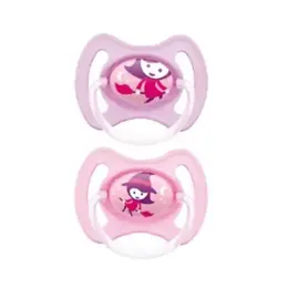 MAM Sucette Anneau Nuit Silicone +18m Lot de 2 Sorcière Rose et Violette