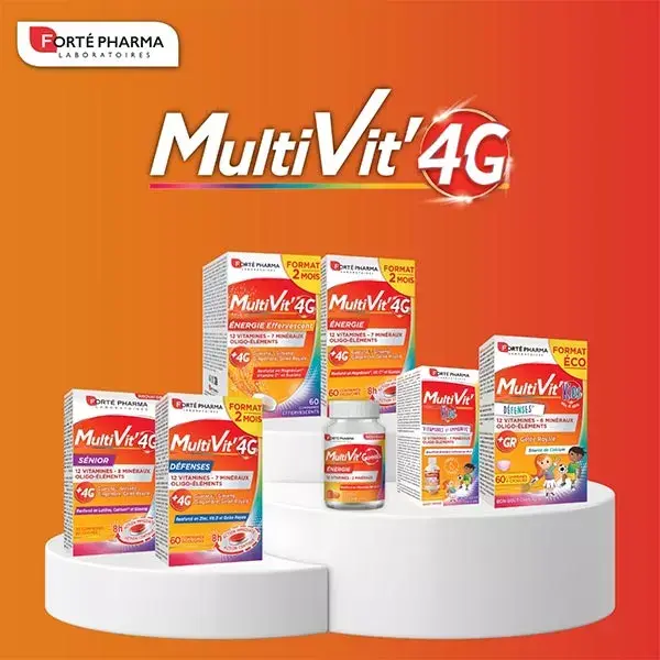 Forté Pharma MultiVit'4G Energie Multivitamines 2 mois 60 comprimés Effervescent