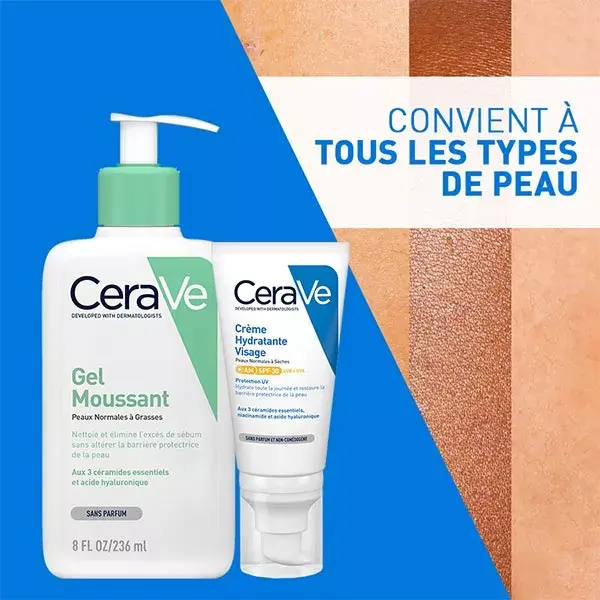 CeraVe Routine Visage Peaux Grasses Gel Moussant 236ml & Crème Hydratante Visage SPF30 52ml