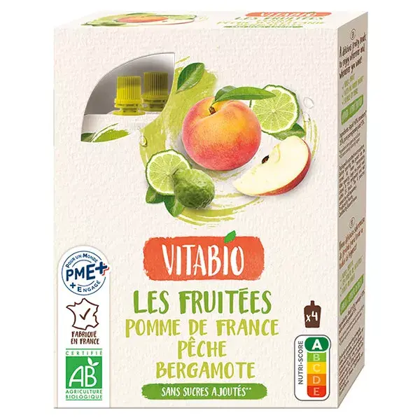 Vitabio Les Fruitées Gourde Pomme Pêche Bergamote Bio Lot de 4 x 120g
