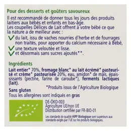 Hipp Bio Délices de Lait Fromage Blanc Nature Sucré +6m 4 x 100g