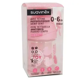 Suavinex Biberon Silicone Physiologique Canard Rose Toy Débit Moyen +0m 150ml