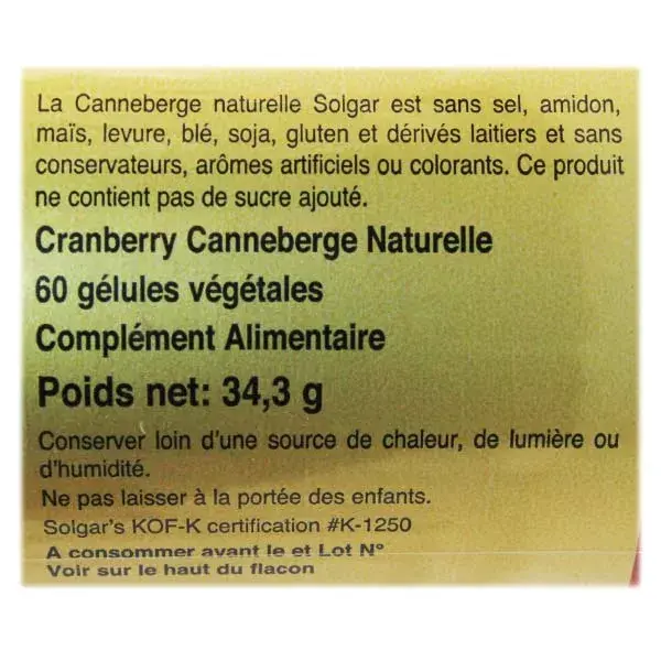 Solgar Cranberry Canneberge 60 gélules végétales