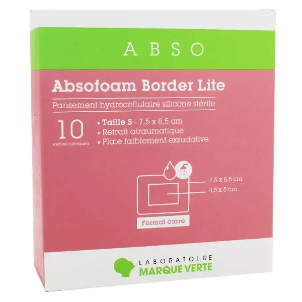 Marque Verte Absofoam Border Lite Hydrocellular Dressing 7.5cm x 8.5cm 10 units