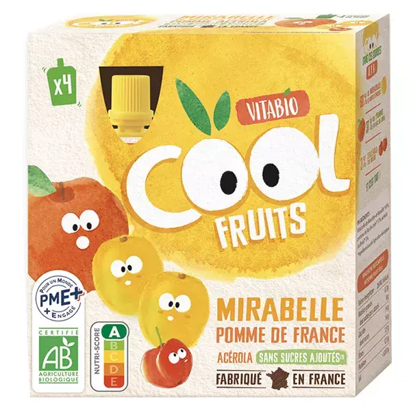 Vitabio Cool Fruits Gourde Mirabelle Pomme Acérola Bio 4 x 90g