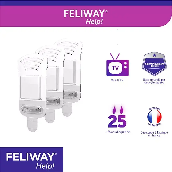 FELIWAY Help! Anti-Stress Chat - Pack 3 Cartouches 21 Jours - Phéromone Apaisante
