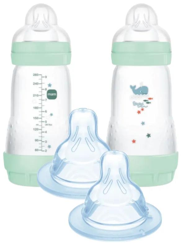 MAM Easy Start Anti-Kolik-Flasche mittlerer Durchfluss Hellblau 2-4m 2x260 ml + Sauger 2 mittlerer Durchfluss +2m 2 Stück