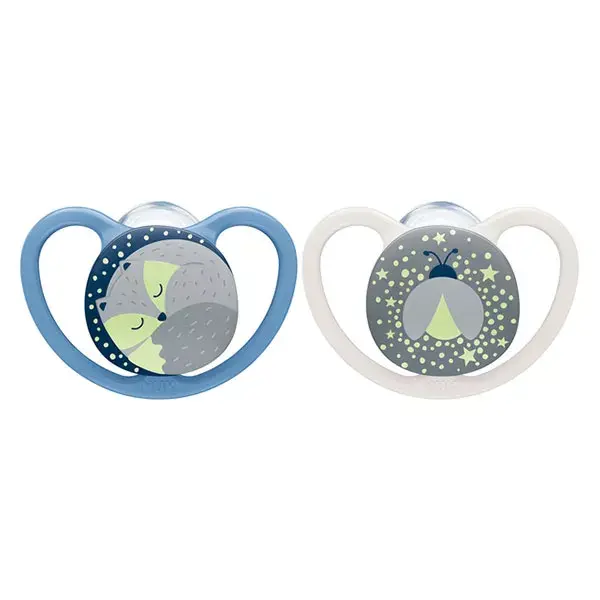 Nuk Space Night Physiological Pacifier Blue Gray +0m Pack of 2