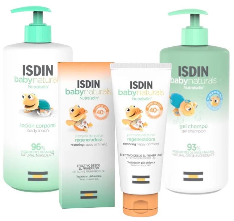 Imagen de Isdin Baby Naturals Nutraisdin Gel-Champú 750 ml + Pomada Pañal ZN40 100 ml +  Loción Corporal 750 ml