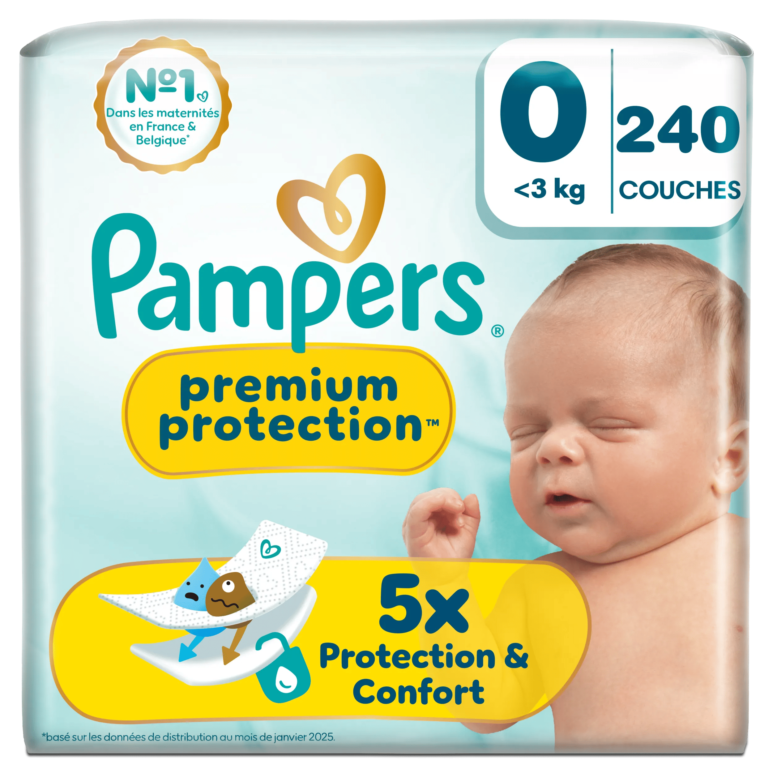 Pampers couches premium protection T0 < 3 kg 30 couches