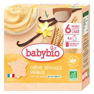 Babybio Mon Dessert Lacté Borraccia Crema di Semola Vaniglia dai 6 mesi 4 x 85g