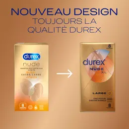 Durex Préservatifs Nude XL - 8 Préservatifs Fins et Extra Larges