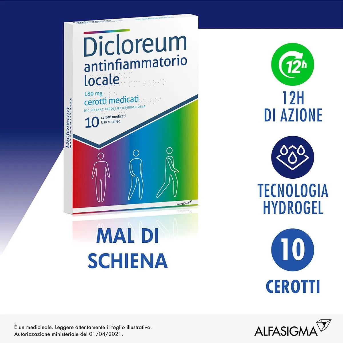 Dicloreum Antinfiammatorio Locale 180 mg Diclofenac 10 Cerotti Medicati