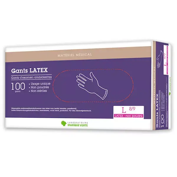 Green Brand Pro Examination Glove Ambidextrous Powder-Free Latex Size L 100 units
