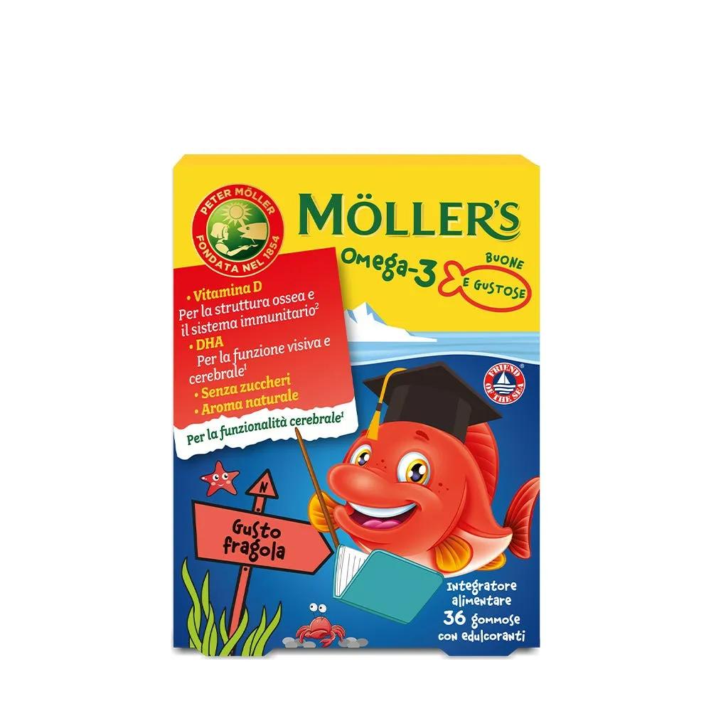 Moller's Omega 3 Integratore di Omega 3 per Bambini Gusto Fragola 36 Gommose