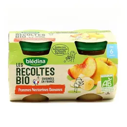 Blédina Les Récoltes Bio Pot Compote Pommes Nectarines Bananes +6m 2 x 130g