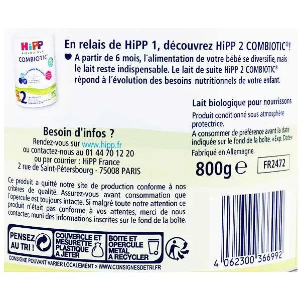 Hipp Organic Combiotic Infant Milk 0-6m 800g