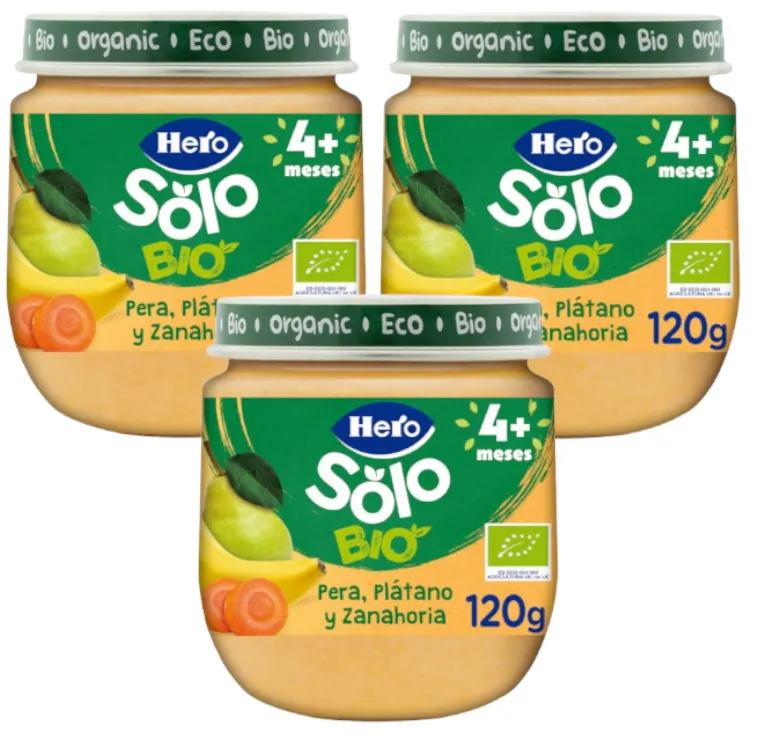 Hero Solo Poire, Banane et Carotte en pot +6 mois 3x120 gr