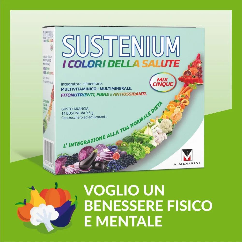 Sustenium I Colori Della Salute Mix Cinque Integratore Vitamine e Minerali 14 Bustine