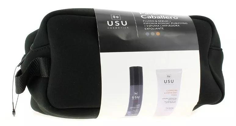USU Cosmetics Neceser Caballero Sérum 50ml + Esponja Konjac + Espuma Exfoliante 120 ml