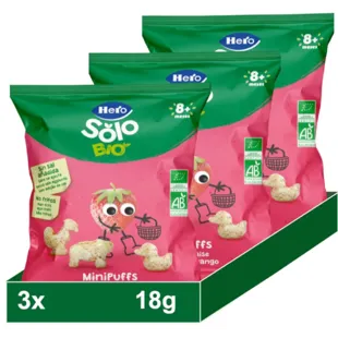 Hero Solo Bio MiniPuffs Organic Strawberry Snack +8m 3x18 gr