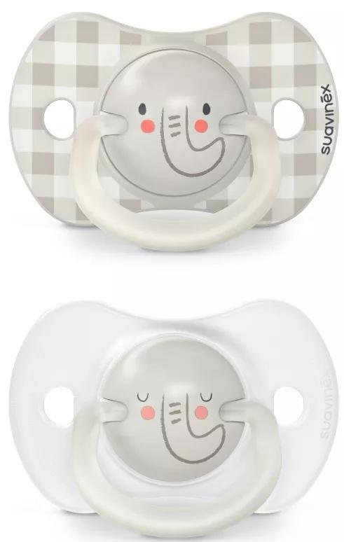 Suavinex Nachtfopspeen Fysiologische Speen SX Pro Siliconen Olifant Grijs 0-6m 2 stuks