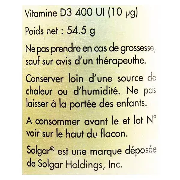 Solgar Vitamin D3 - 100 Softgels