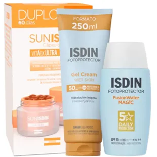 Isdin Fusion Water Magic SPF50 50 ml + Sunisdin 60 Sun Capsules + Cream Gel SPF50 250 ml