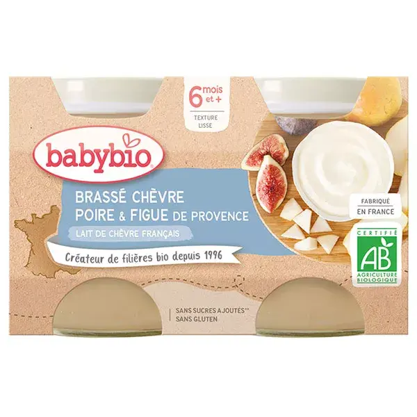 Babybio Desserts Lactés Pot Brassé au Lait de Chèvre Poire Figue +6m Bio 2 x 130g
