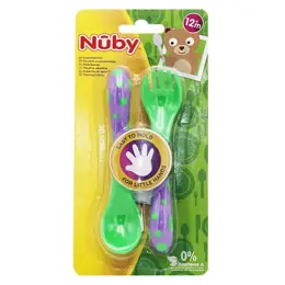 Nuby Couverts Cuillère Fourchette +12 mois Vert et Violet